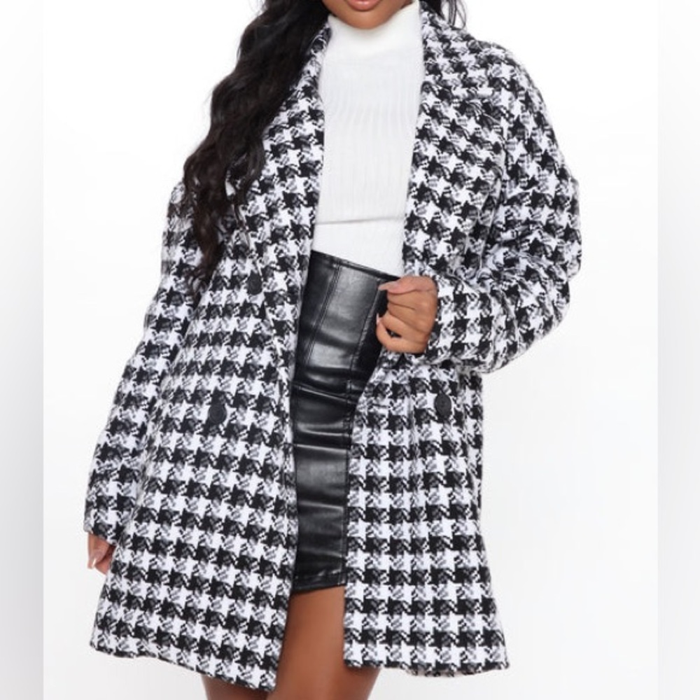 Black and White Houndstooth Pea Coat
